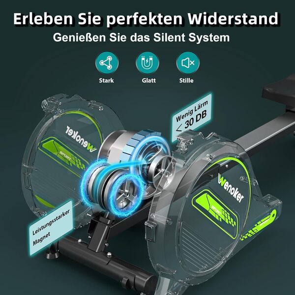 [2025 Mise à Jour] Wenoker Rameur magnétique Pliable pour la Maison, capacité de Poids de 160 KG, Silencieux et Lisse avec Support de Tablette pour écran LCD et Coussin de siège Confortable