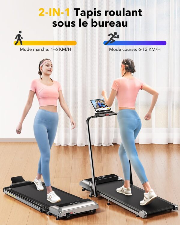 Tapis de Course, Pente 7%，Pliable 3 en 1 Tapis de Marche électrique, 2,5 HP, Compact et Portable sous Le Bureau,12 km/h, télécommande, écran LED, Peu encombrant, pour Le Bureau à Domicile