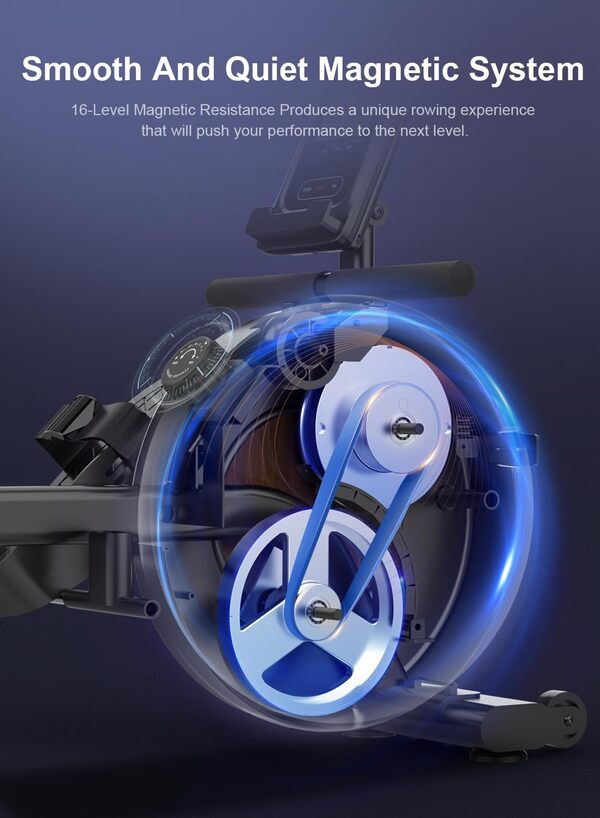 Rameur Magnétique avec 16 Niveaux de Résistance Réglables, écran LCD, Mise à Niveau avec Deux Glissières, Rangement Vertical Peu Encombrant, Montage Facile