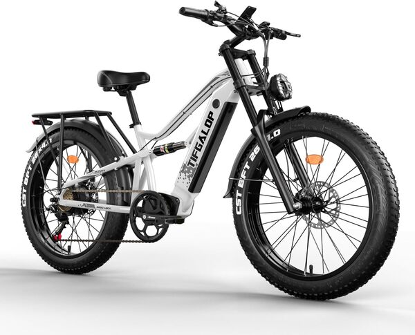 tifgalop Vélo électrique Adulte, vélo électrique Tout-Terrain de 26 Pouces, Double amortisseurs, 7 Vitesses, Batterie au Lithium 52V 19Ah/21Ah, autonomie de croisière jusqu'à 40-90Km
