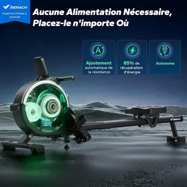 MERACH Rameur Musculation D'appartement, 16 Niveaux de Résistance, Rameur Magnétique Silencieux avec APP Exclusive, Rails Doubles Améliorés pour Plus de Stabilité, Assemblage Facile