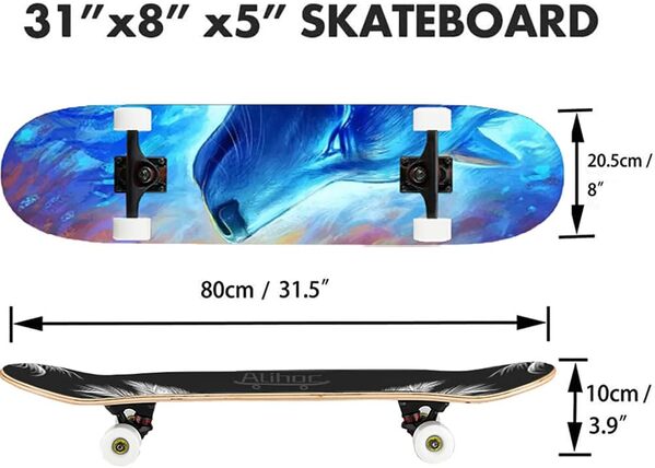 Planche à roulettes Standard de 31 Pouces, Surface de Planche en érable à 7 Couches, adaptée aux Enfants, Adolescents, Adultes, débutants et Professionnels