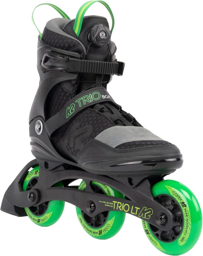 Test des rollers K2 Trio Lt 100 : glisse urbaine en noir et vert