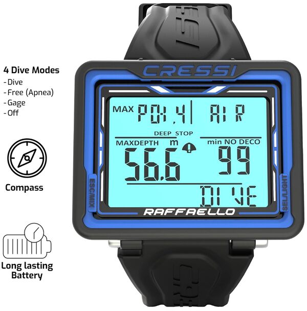 CRESSI Raffaello Diving Computer Black/Yellow - Ordinateur de Plongée Unisex avec Grand Écran Rectangulaire à Contraste Élevé pour Une Lisibilité Optimale des Données, Noir/Jaune, Taille Unique
