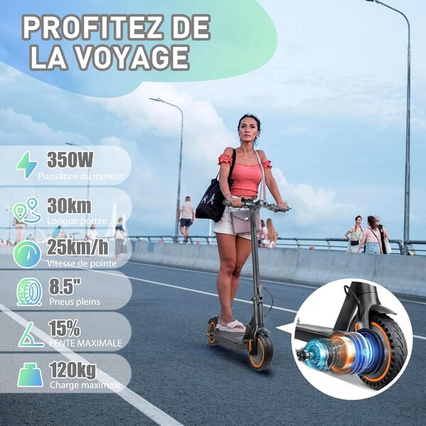 Trottinette Electrique Adulte, Endurance 30 Km, Vitesse Maximale 25 Km/h, Scooter éLectrique Universel pour Hommes et Femmes,Convient Aux Enfants De 14 Ans Et Plus, Noire