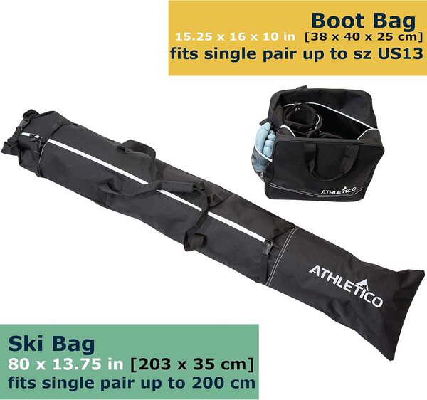 Athletico Deux Parties de Ski et Sac de Coffre Combo | Store & Transport Skis jusqu'à 200 cm et Bottes jusqu'à Taille 13 | Comprend 1 Sac et 1 Sac à Chaussures de Ski de Ski