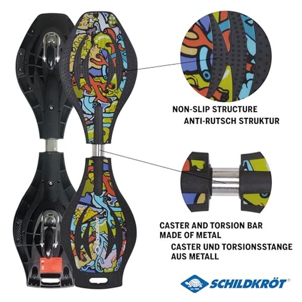 Découvrez le Schildkröt Waveboard Good Vibes : un skateboard au design graffiti unique, léger et antidérapant pour des performances optimales et un style inégalé.