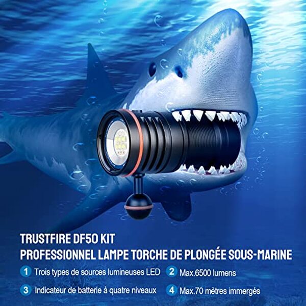 Découvrez notre test complet de la lampe de plongée TrustFire DF50 : 6500 lumens, autonomie, fiabilité et performances en profondeur pour vos plongées. 
