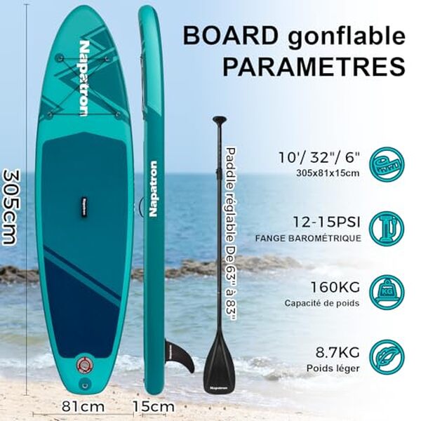 Découvrez notre test complet du paddle gonflable adulte Napatron 3.05 m avec ses accessoires haut de gamme. Avis détaillé, performances et caractéristiques techniques. 