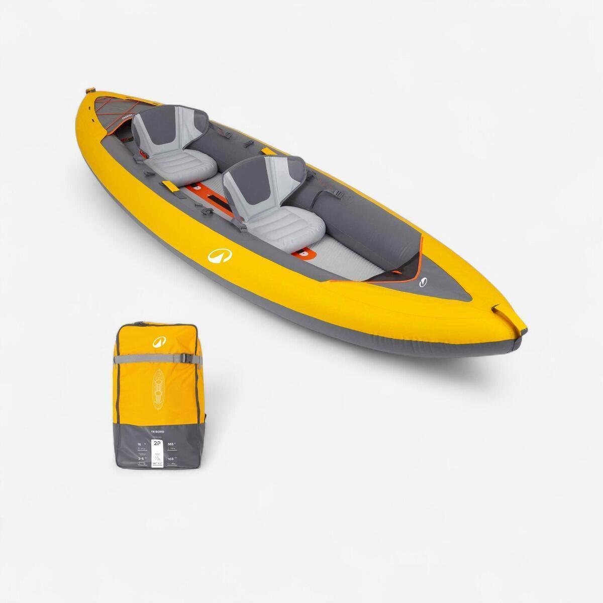 Test : canoë kayak gonflable 2 places Tribord 100+ jaune de Decathlon